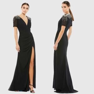 Ieena Mac Duggal Sequined Shoulder Gown Size 8 Embellished Evening Maxi Dress